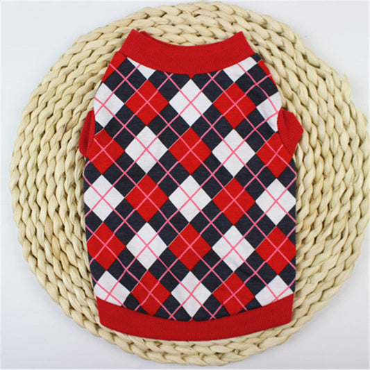 KFX-9533117 Casual Cotton Vest for Dog and Cat Lovers in Red/Black and Blue/White Grid Patterns