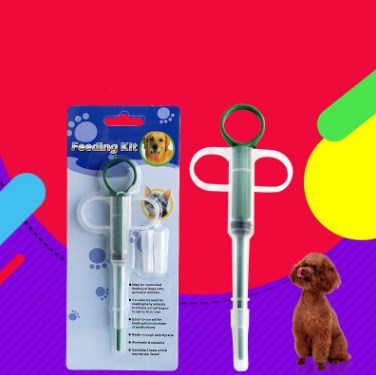 KFX-9534013 Pet Medicine Pill Feeder Device for Easy Medication and Deworming, Leakproof Design, Red & Blue