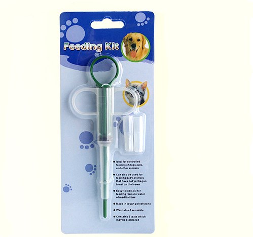 KFX-9534013 Pet Medicine Pill Feeder Device for Easy Medication and Deworming, Leakproof Design, Red & Blue