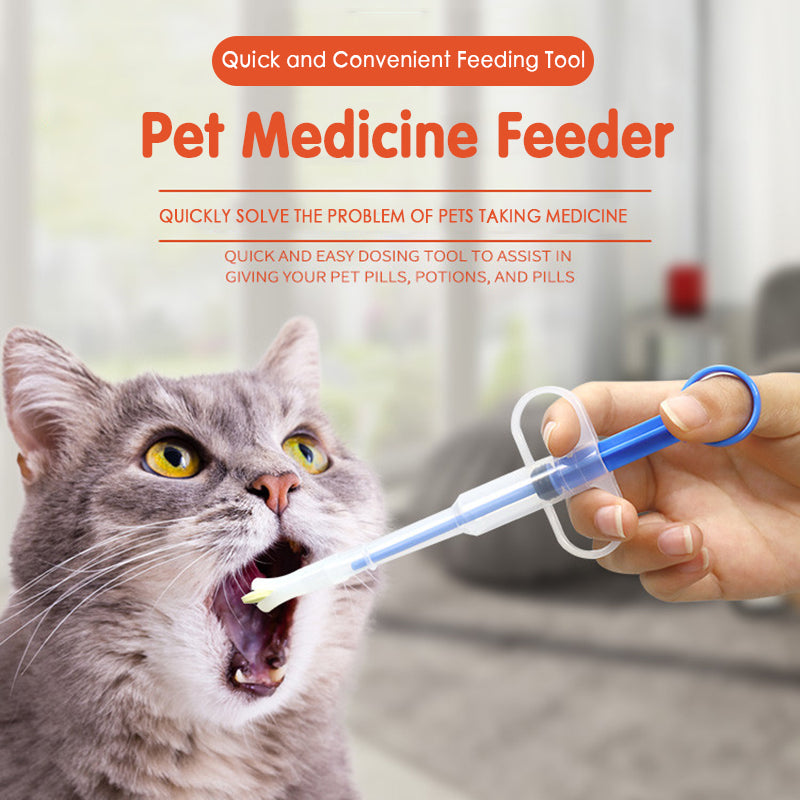 KFX-9534013 Pet Medicine Pill Feeder Device for Easy Medication and Deworming, Leakproof Design, Red & Blue