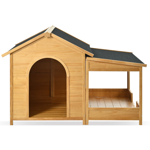KFX-9534397 Large Wooden Dog House with Porch, Asphalt Roof, Elevated Floor for Medium & Large Dogs