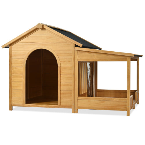 KFX-9534397 Large Wooden Dog House with Porch, Asphalt Roof, Elevated Floor for Medium & Large Dogs