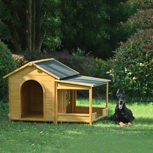 KFX-9534397 Large Wooden Dog House with Porch, Asphalt Roof, Elevated Floor for Medium & Large Dogs