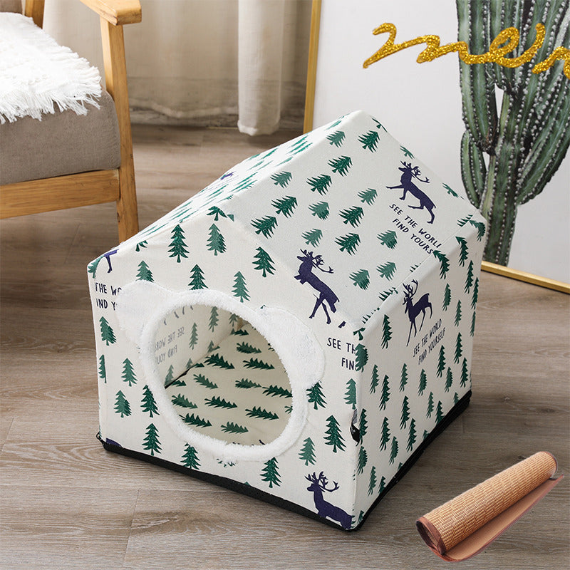 KFX-9534781 Nordic Style Semi-Enclosed Pet Kennel for Cats and Dogs - Breathable Textile with Polyester Filling, 41x41x41cm