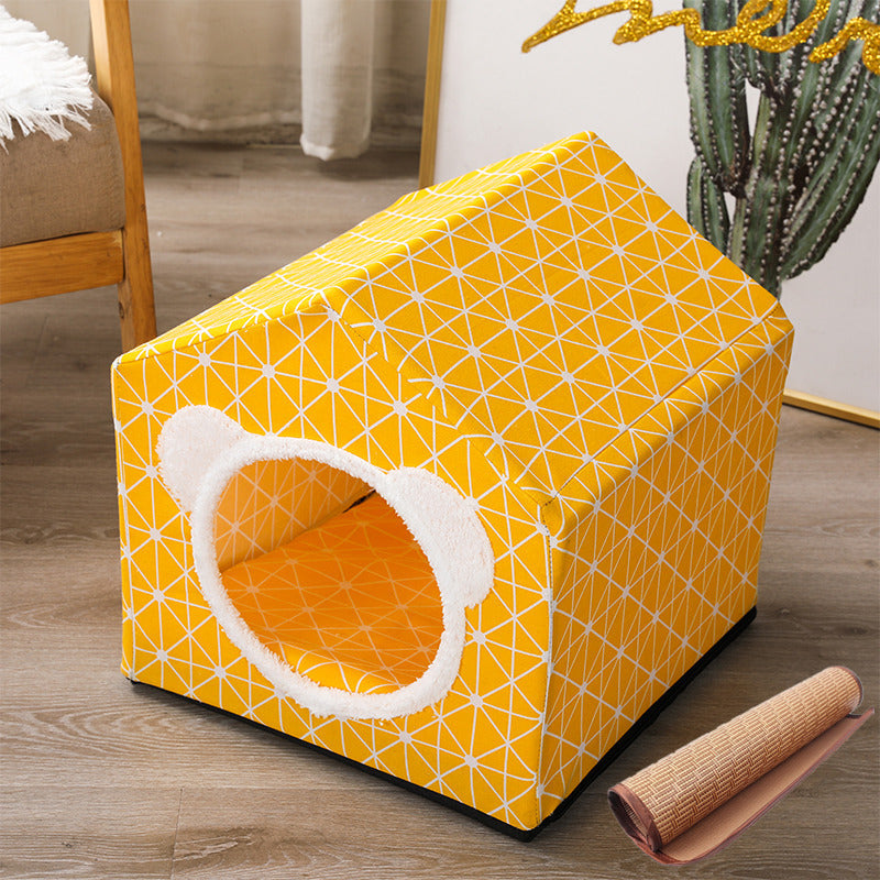 KFX-9534781 Nordic Style Semi-Enclosed Pet Kennel for Cats and Dogs - Breathable Textile with Polyester Filling, 41x41x41cm