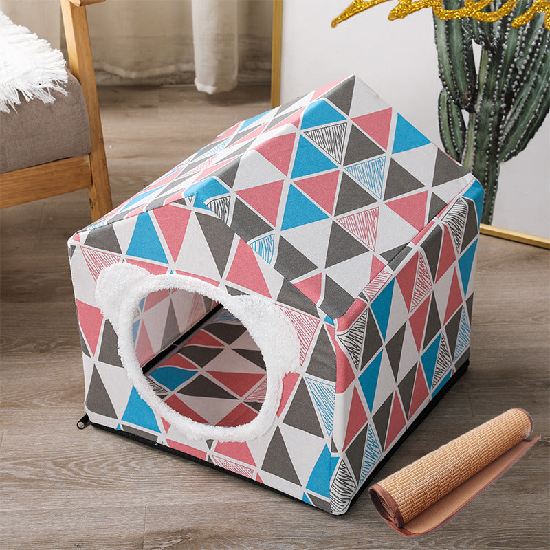 KFX-9534781 Nordic Style Semi-Enclosed Pet Kennel for Cats and Dogs - Breathable Textile with Polyester Filling, 41x41x41cm