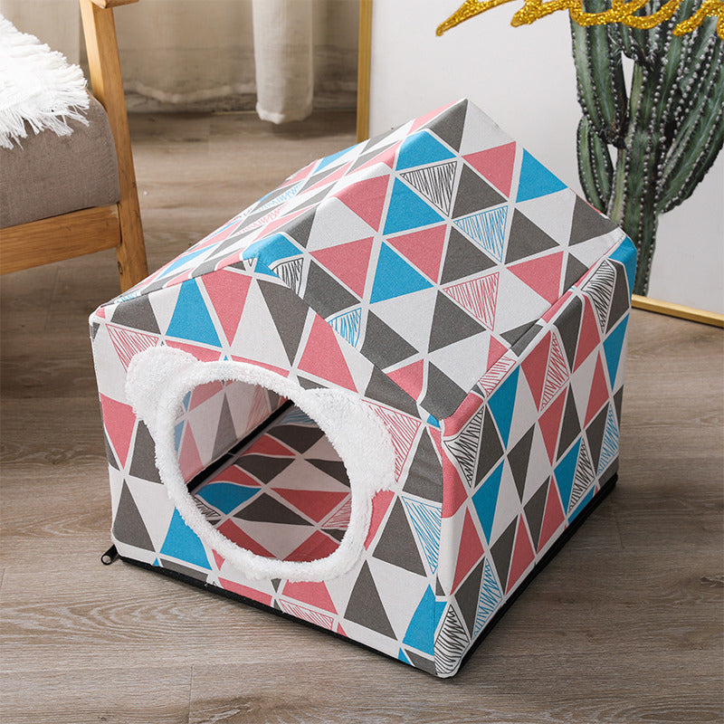 KFX-9534781 Nordic Style Semi-Enclosed Pet Kennel for Cats and Dogs - Breathable Textile with Polyester Filling, 41x41x41cm