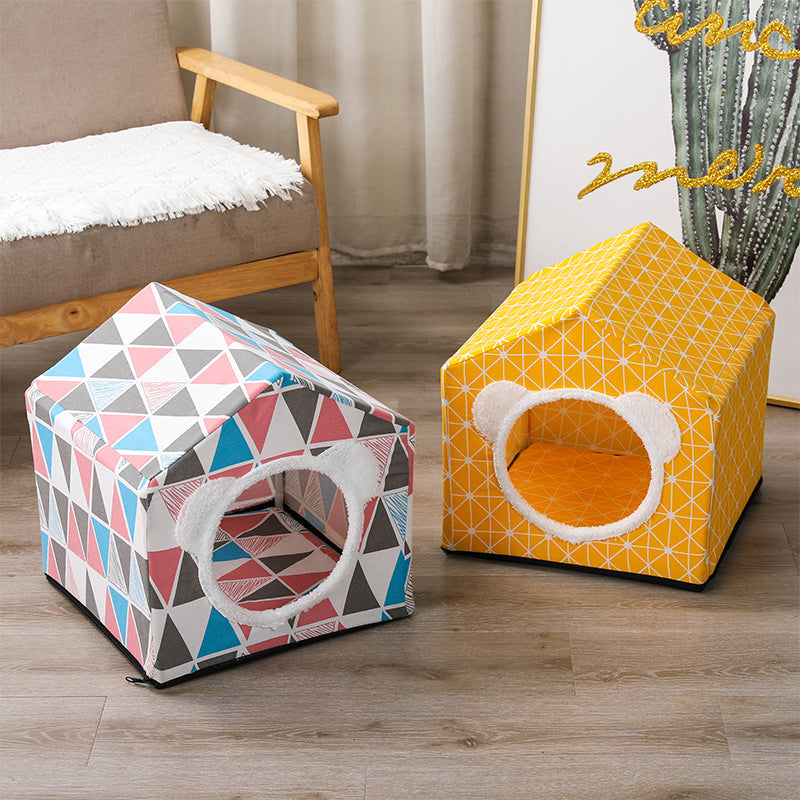 KFX-9534781 Nordic Style Semi-Enclosed Pet Kennel for Cats and Dogs - Breathable Textile with Polyester Filling, 41x41x41cm