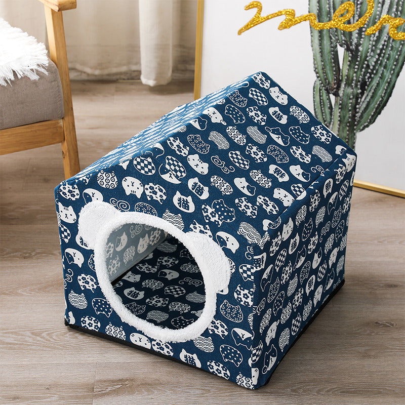 KFX-9534781 Nordic Style Semi-Enclosed Pet Kennel for Cats and Dogs - Breathable Textile with Polyester Filling, 41x41x41cm