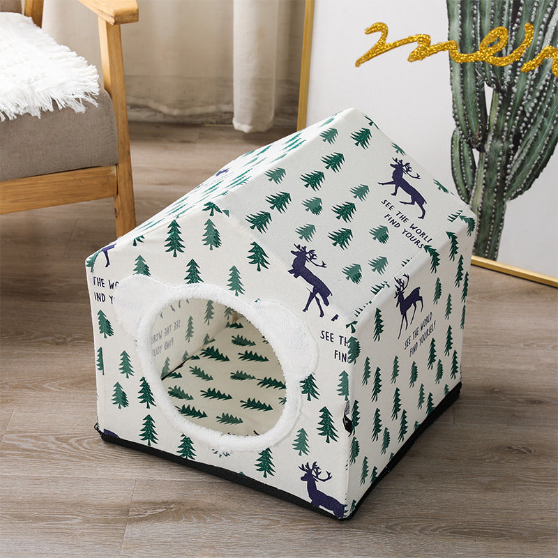 KFX-9534781 Nordic Style Semi-Enclosed Pet Kennel for Cats and Dogs - Breathable Textile with Polyester Filling, 41x41x41cm