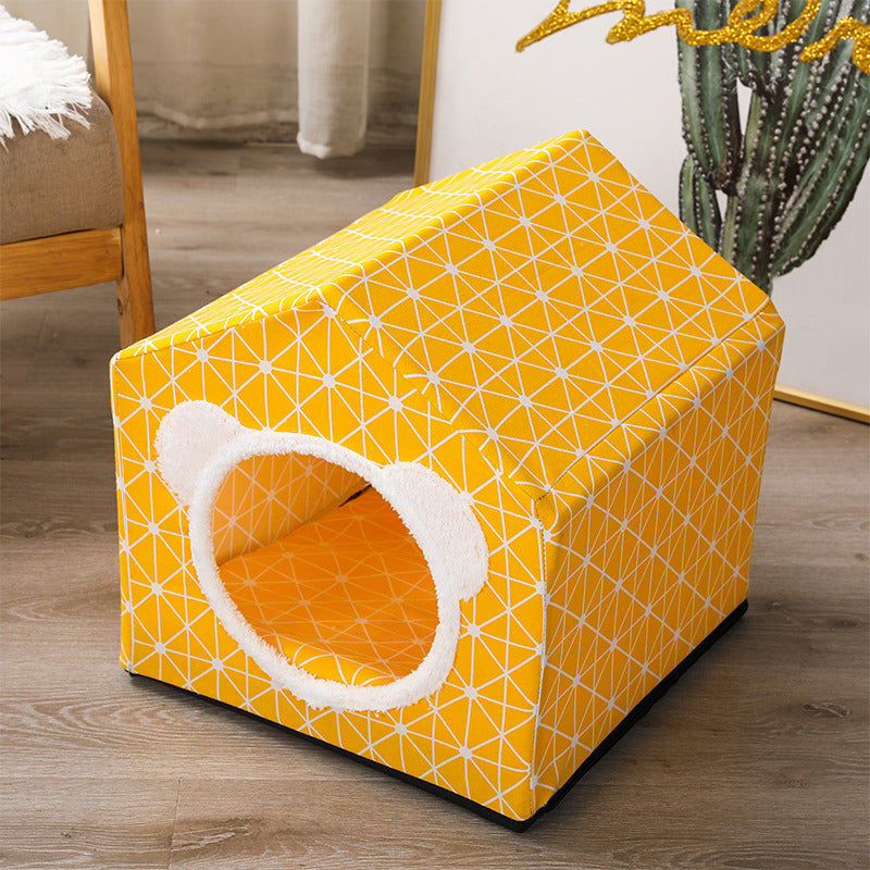 KFX-9534781 Nordic Style Semi-Enclosed Pet Kennel for Cats and Dogs - Breathable Textile with Polyester Filling, 41x41x41cm
