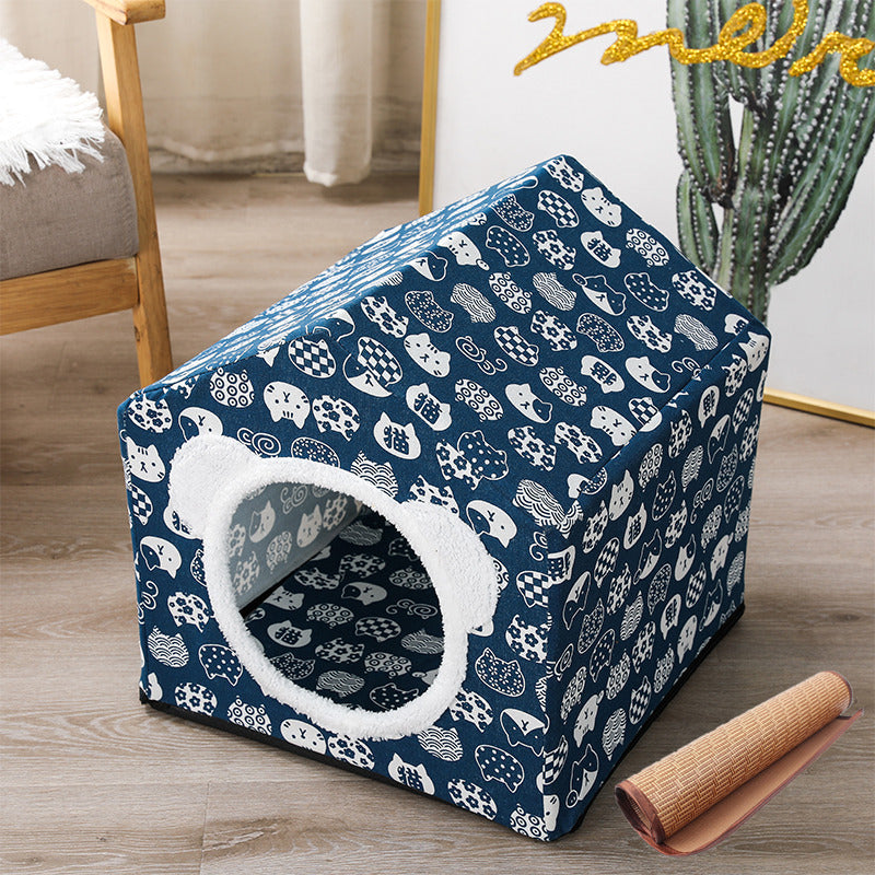KFX-9534781 Nordic Style Semi-Enclosed Pet Kennel for Cats and Dogs - Breathable Textile with Polyester Filling, 41x41x41cm
