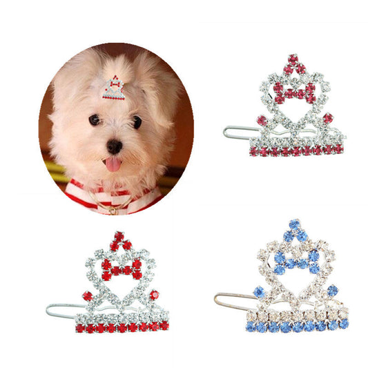 KFX-9535549 Princess Style Fashionable Barrettes for Dogs and Cats in Pink, Blue, Purple, and Red - 3cm Hair Clip