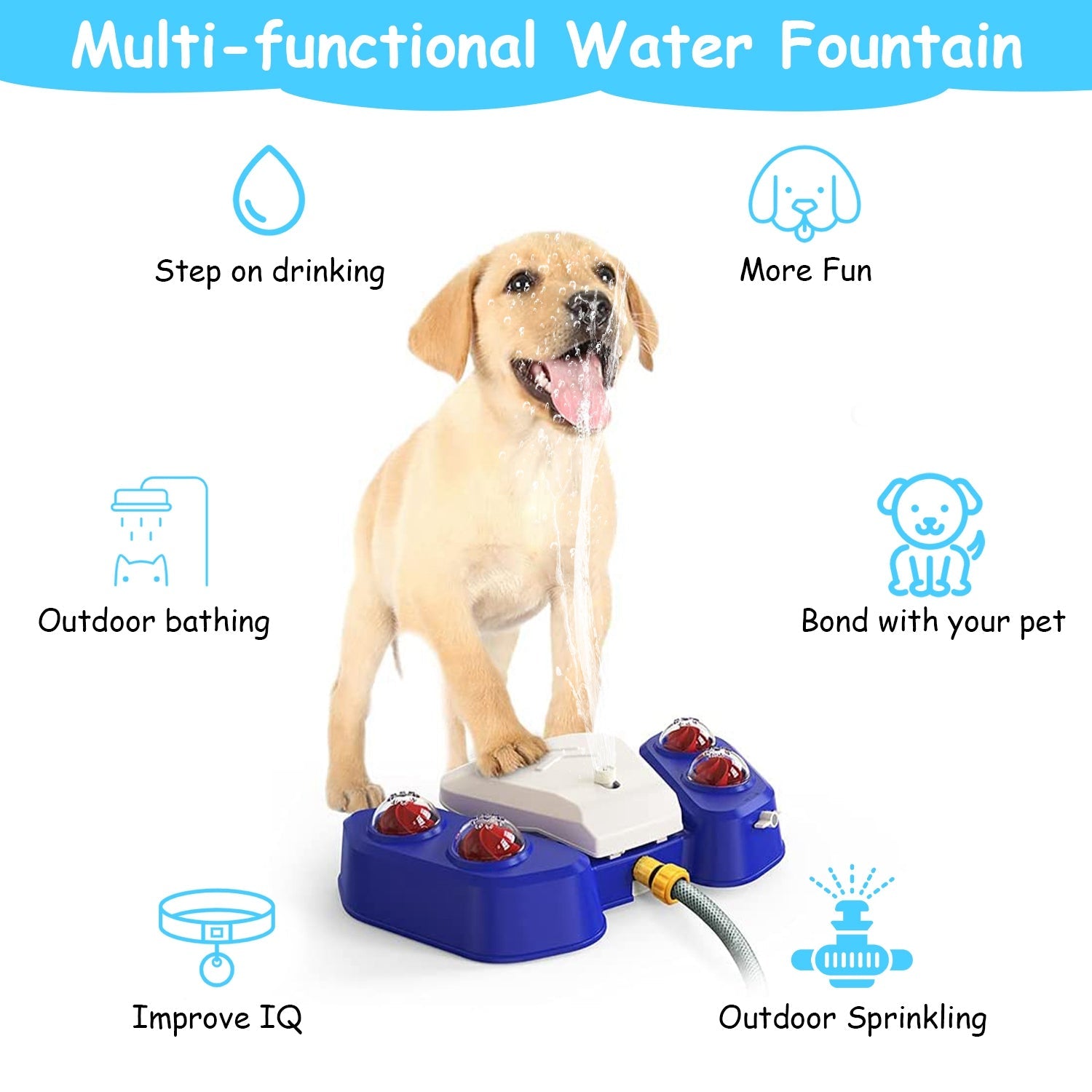 KFX-9536573 Multifunctional Automatic Dog Water Fountain with Sprinkler and Shower Balls for Drinking and Playtime