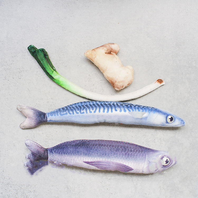 KFX-9537981 Salmon Snapper Catnip Toy in Blue - Four-Piece Set for Cats