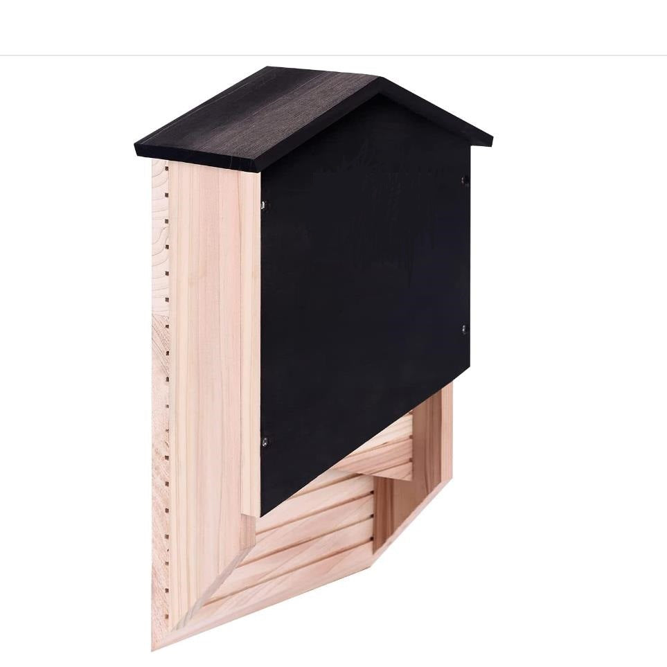 KFX-9539773 Wooden Bat House for Outdoor Garden Eaves – Natural Triple Wood Habitat 24x8.3x9.3 cm