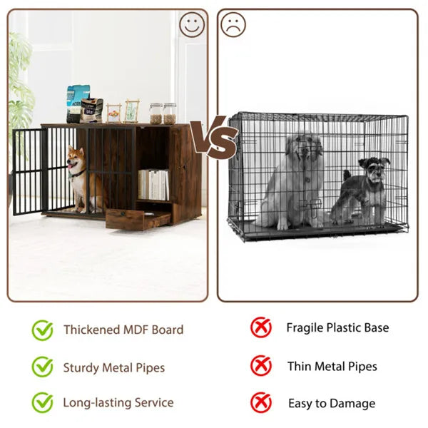 KFX-9540157 2-in-1 Dog Crate End Table with Pull-Out Feeder for Small & Medium Dogs, Chew-Resistant Design