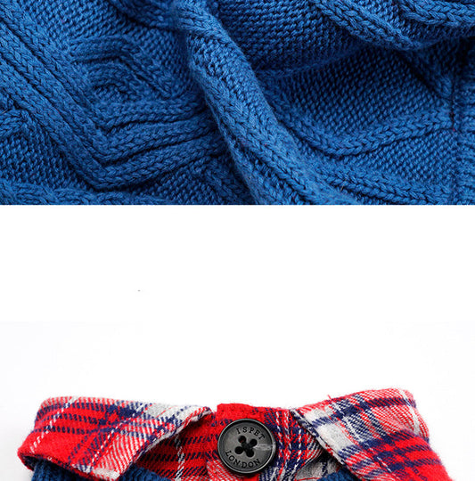 KFX-9540669 Cozy British-Style Dog Sweater for Autumn and Winter, Available in Red and Royal Blue