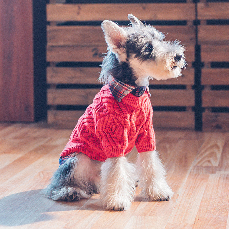 KFX-9540669 Cozy British-Style Dog Sweater for Autumn and Winter, Available in Red and Royal Blue
