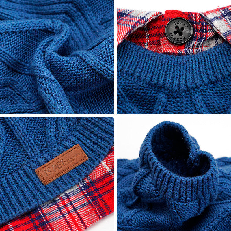 KFX-9540669 Cozy British-Style Dog Sweater for Autumn and Winter, Available in Red and Royal Blue