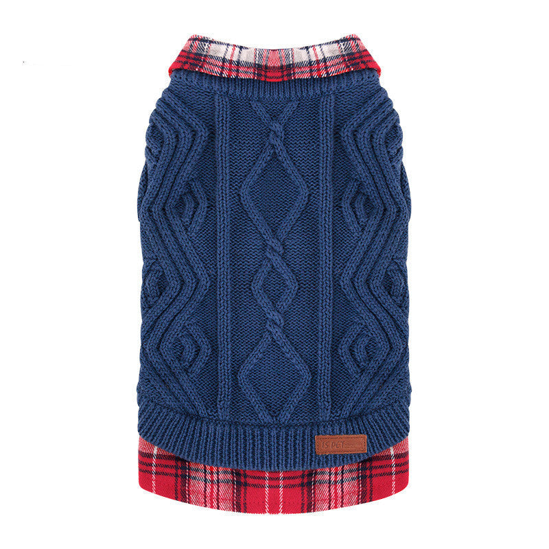 KFX-9540669 Cozy British-Style Dog Sweater for Autumn and Winter, Available in Red and Royal Blue