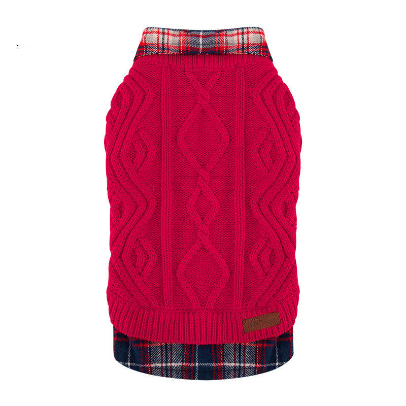 KFX-9540669 Cozy British-Style Dog Sweater for Autumn and Winter, Available in Red and Royal Blue