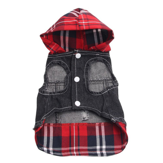 KFX-9542845 Denim Pet Clothes for Dogs - Four-Legged Styles in Navy and Red, Multiple Sizes Available
