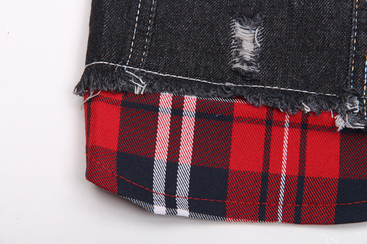 KFX-9542845 Denim Pet Clothes for Dogs - Four-Legged Styles in Navy and Red, Multiple Sizes Available