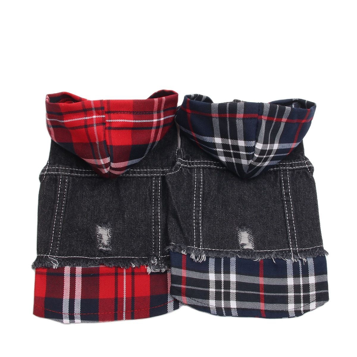 KFX-9542845 Denim Pet Clothes for Dogs - Four-Legged Styles in Navy and Red, Multiple Sizes Available