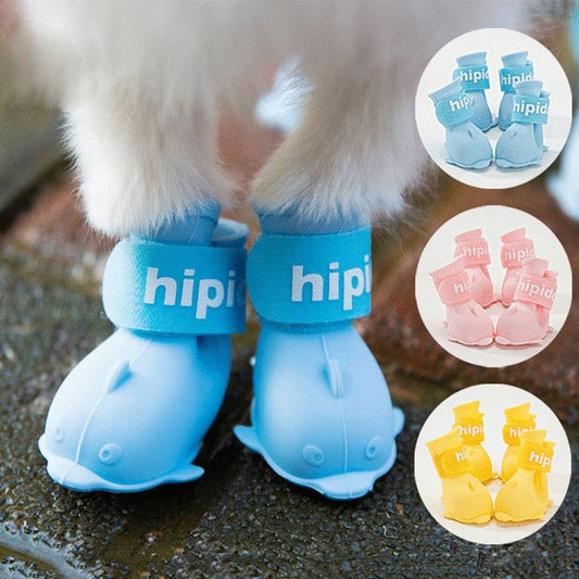 KFX-9543101 Cartoon Pet Waterproof Rain Boots in Blue, Pink, and Yellow - Sizes S, M, L