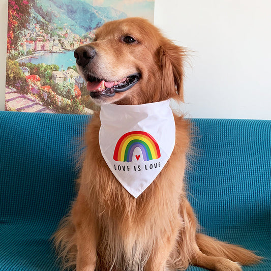 KFX-9543869 Rainbow Triangle Scarf for Dogs - Stylish Cotton Saliva Towel in White