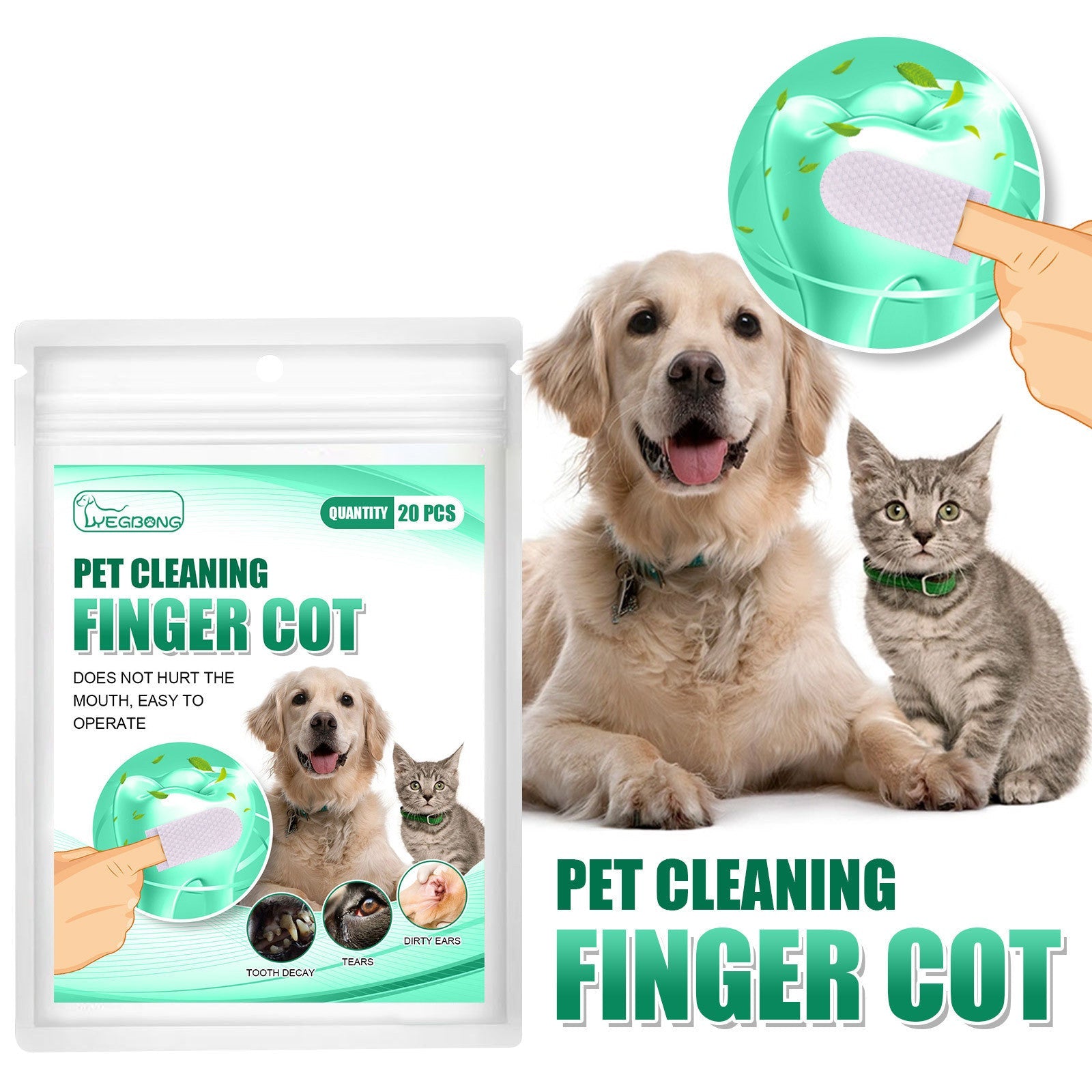 KFX-9544125 Pet Dental Cleaning Finger Stall - 20 Antibacterial Tooth Covers for Fresh Breath and Gum Care