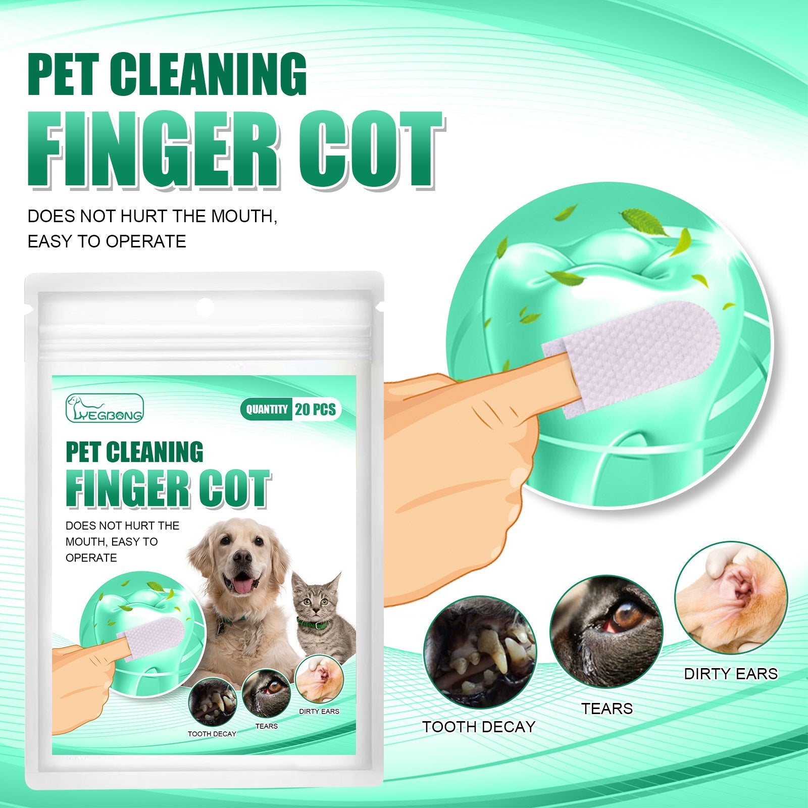 KFX-9544125 Pet Dental Cleaning Finger Stall - 20 Antibacterial Tooth Covers for Fresh Breath and Gum Care