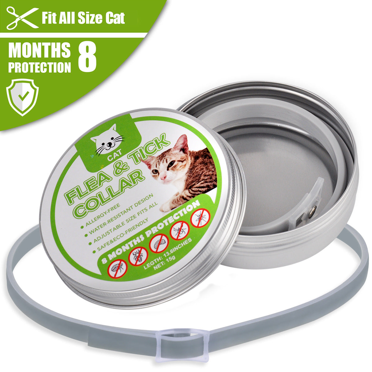 KFX-9544253 Adjustable Pet Insect Repellent Collar - Cat Gray, Suitable for Various Occasions and Seasons