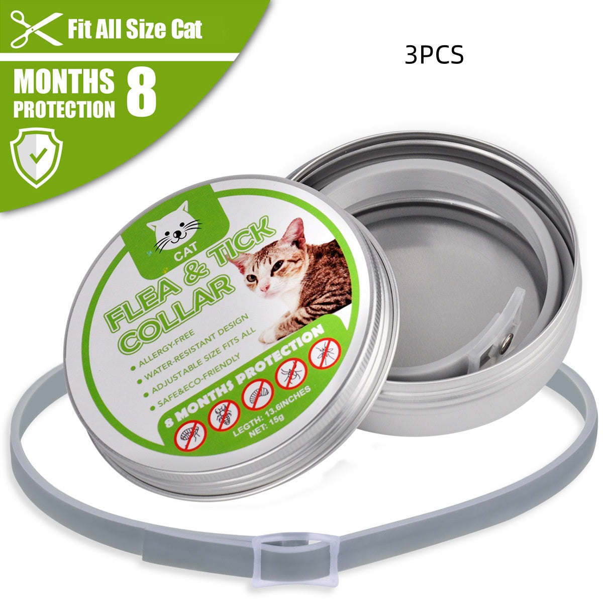 KFX-9544253 Adjustable Pet Insect Repellent Collar - Cat Gray, Suitable for Various Occasions and Seasons