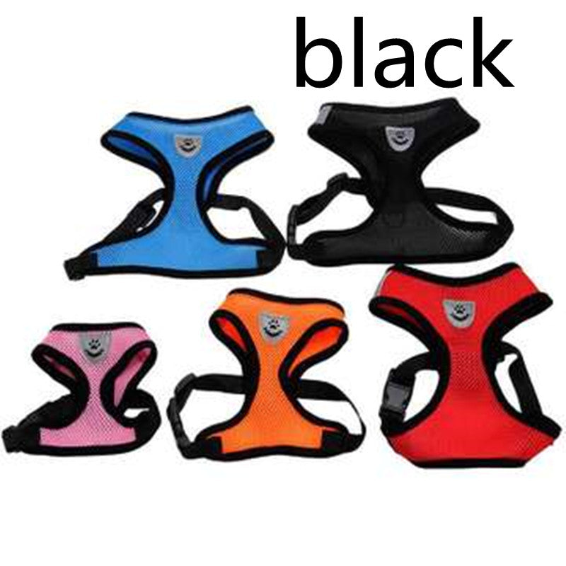 KFX-9545533 Cartoon Patterned Breathable Mesh Dog Vest Harness in Red, Blue, Black, and Pink