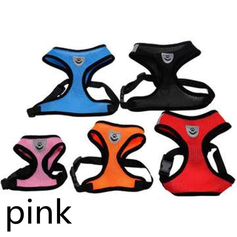 KFX-9545533 Cartoon Patterned Breathable Mesh Dog Vest Harness in Red, Blue, Black, and Pink