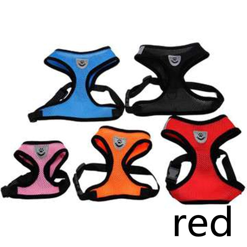 KFX-9545533 Cartoon Patterned Breathable Mesh Dog Vest Harness in Red, Blue, Black, and Pink