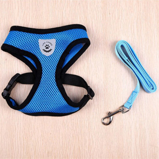 KFX-9545533 Cartoon Patterned Breathable Mesh Dog Vest Harness in Red, Blue, Black, and Pink