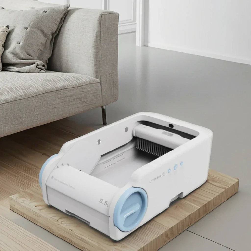 KFX-954963 Semi-Enclosed Cat Litter Box with Odor Control and Automatic Cleaning Features, 10kg Capacity