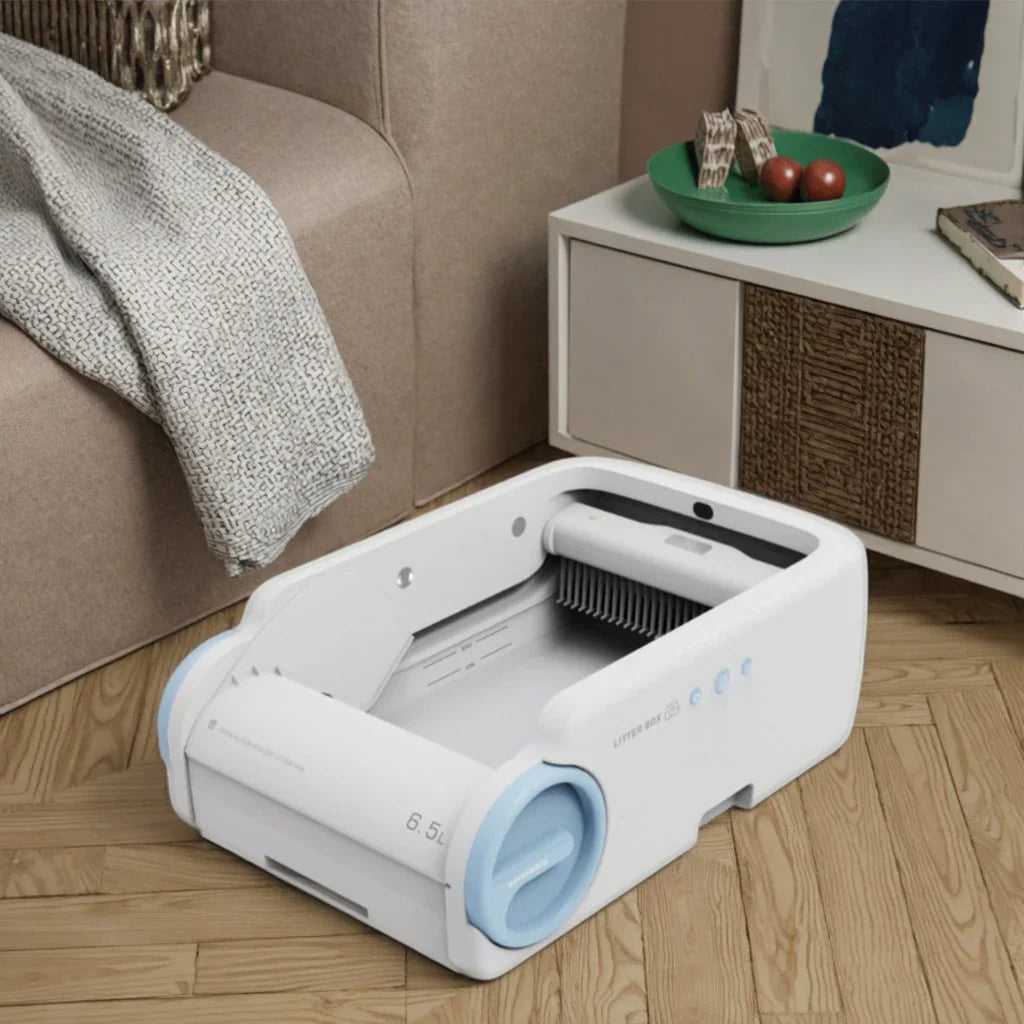 KFX-954963 Semi-Enclosed Cat Litter Box with Odor Control and Automatic Cleaning Features, 10kg Capacity