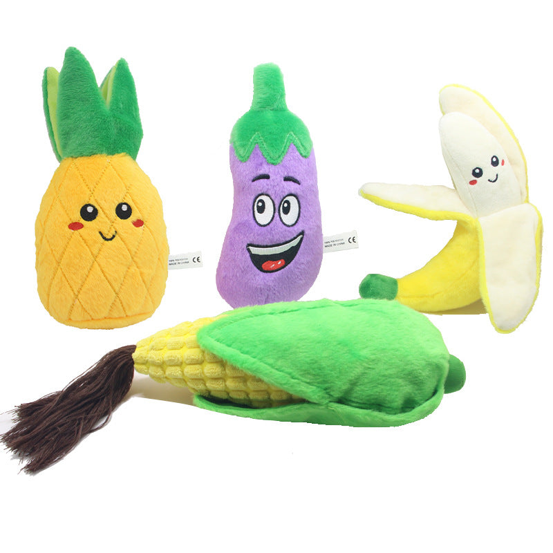 KFX-9551677 Educational Plush Sound Toys for Pets - Fruit & Vegetable Set including Carrot, Banana, Eggplant, Cactus, Pineapple, and Corn
