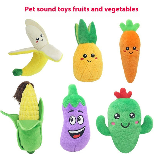KFX-9551677 Educational Plush Sound Toys for Pets - Fruit & Vegetable Set including Carrot, Banana, Eggplant, Cactus, Pineapple, and Corn