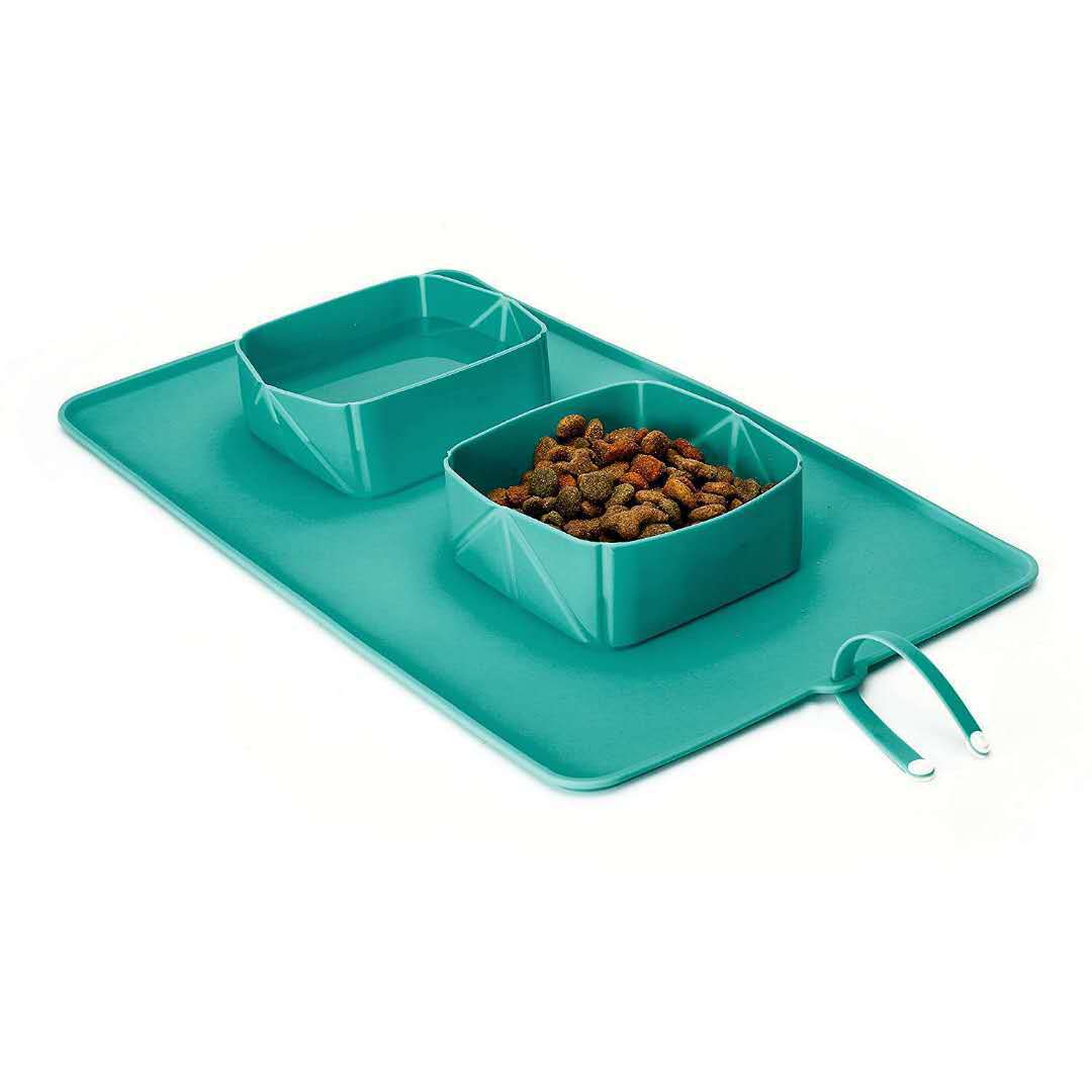 KFX-9552189 Collapsible Silicone Pet Bowl with Non-Slip Base - 390 x 235 x 50MM, Available in Black and Blue