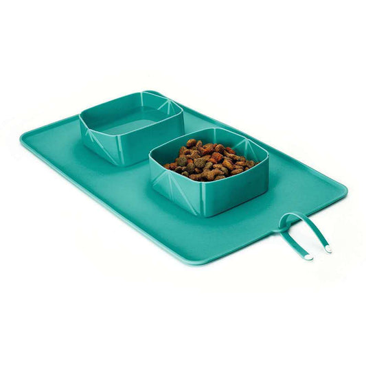 KFX-9552189 Collapsible Silicone Pet Bowl with Non-Slip Base - 390 x 235 x 50MM, Available in Black and Blue