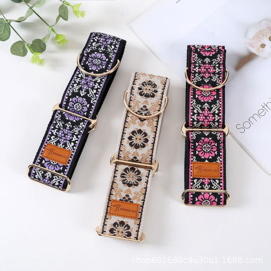 KFX-9553981 Floral-Pattern Adjustable Pet Collar in Turmeric, Purple, and Rose Red - My Size XS to L