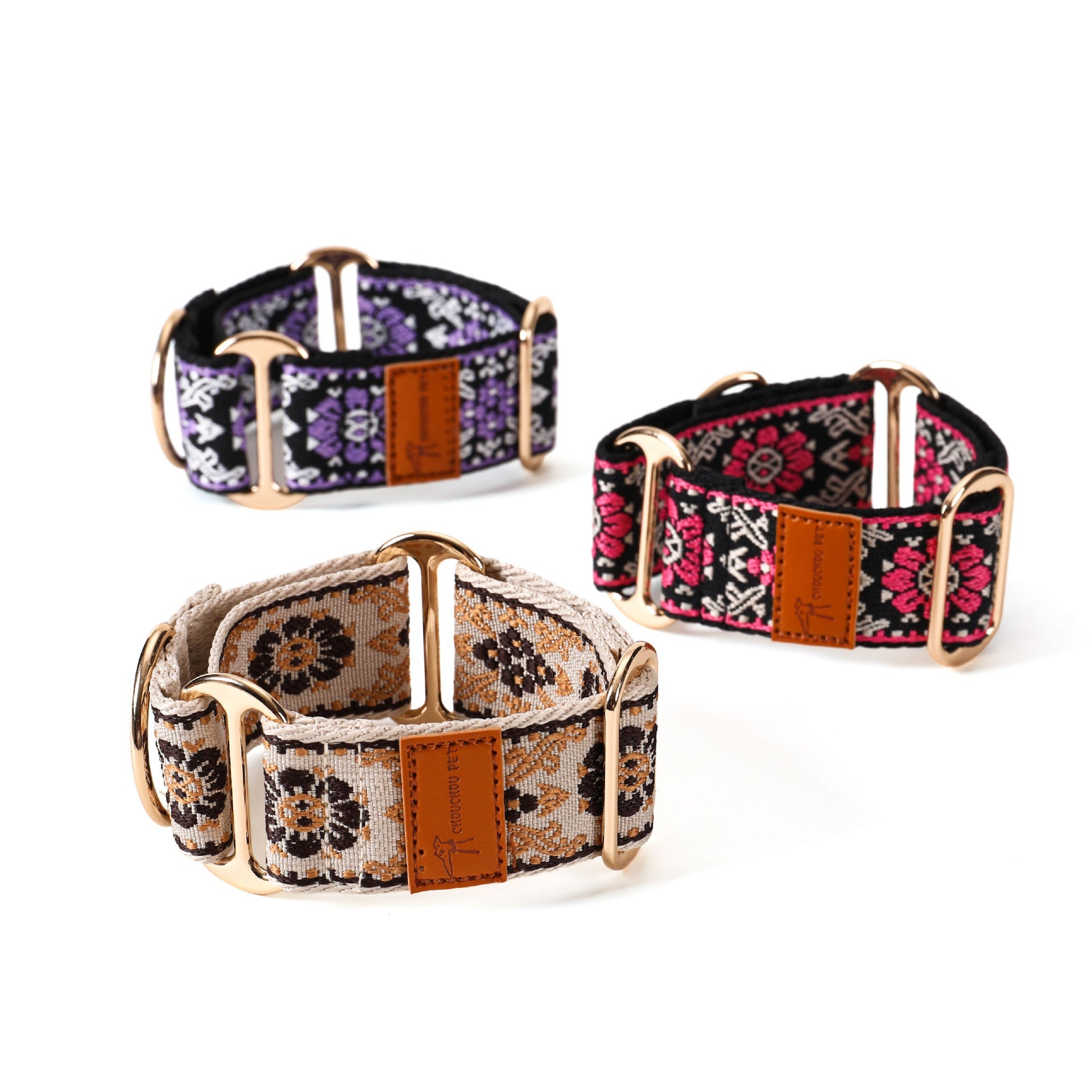 KFX-9553981 Floral-Pattern Adjustable Pet Collar in Turmeric, Purple, and Rose Red - My Size XS to L