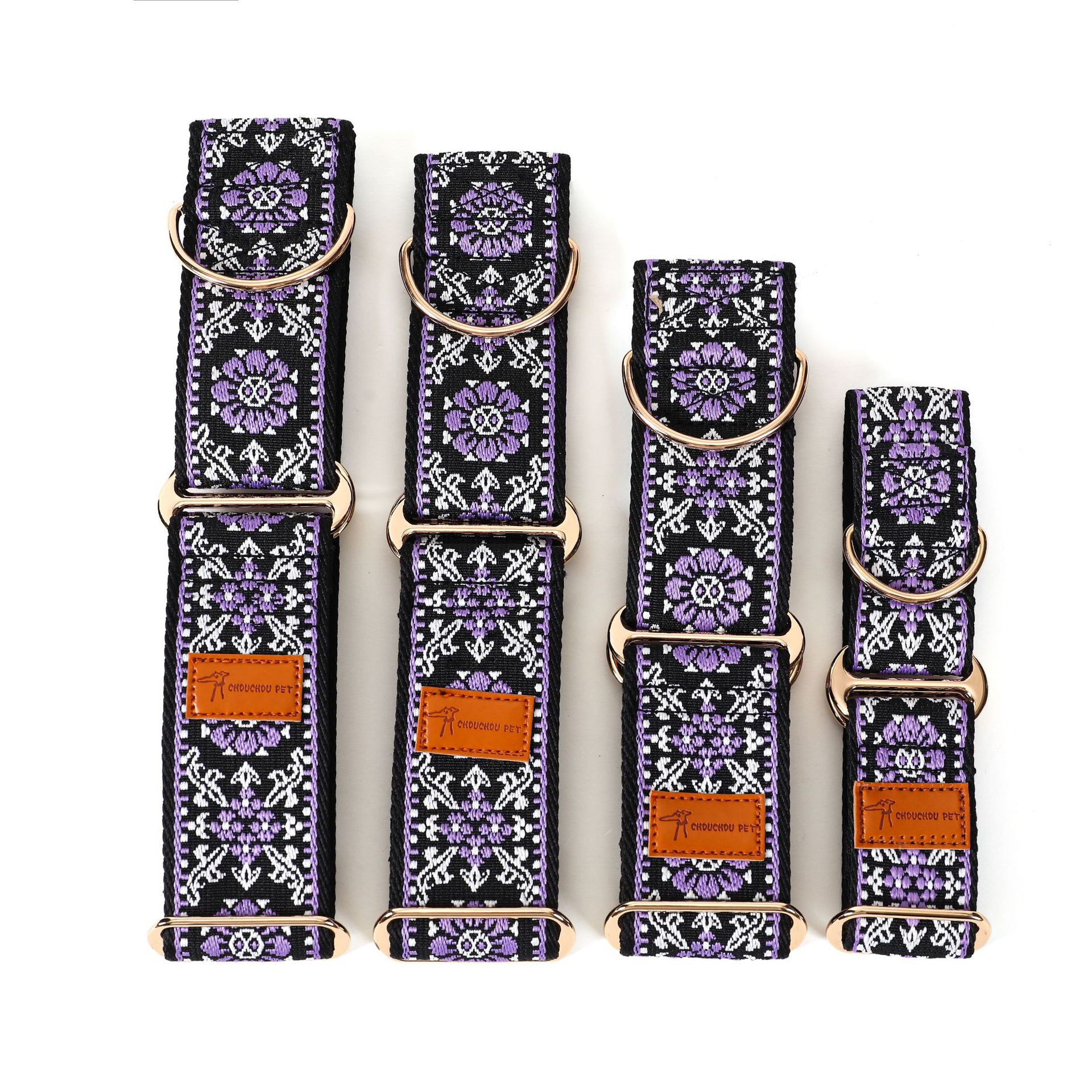 KFX-9553981 Floral-Pattern Adjustable Pet Collar in Turmeric, Purple, and Rose Red - My Size XS to L