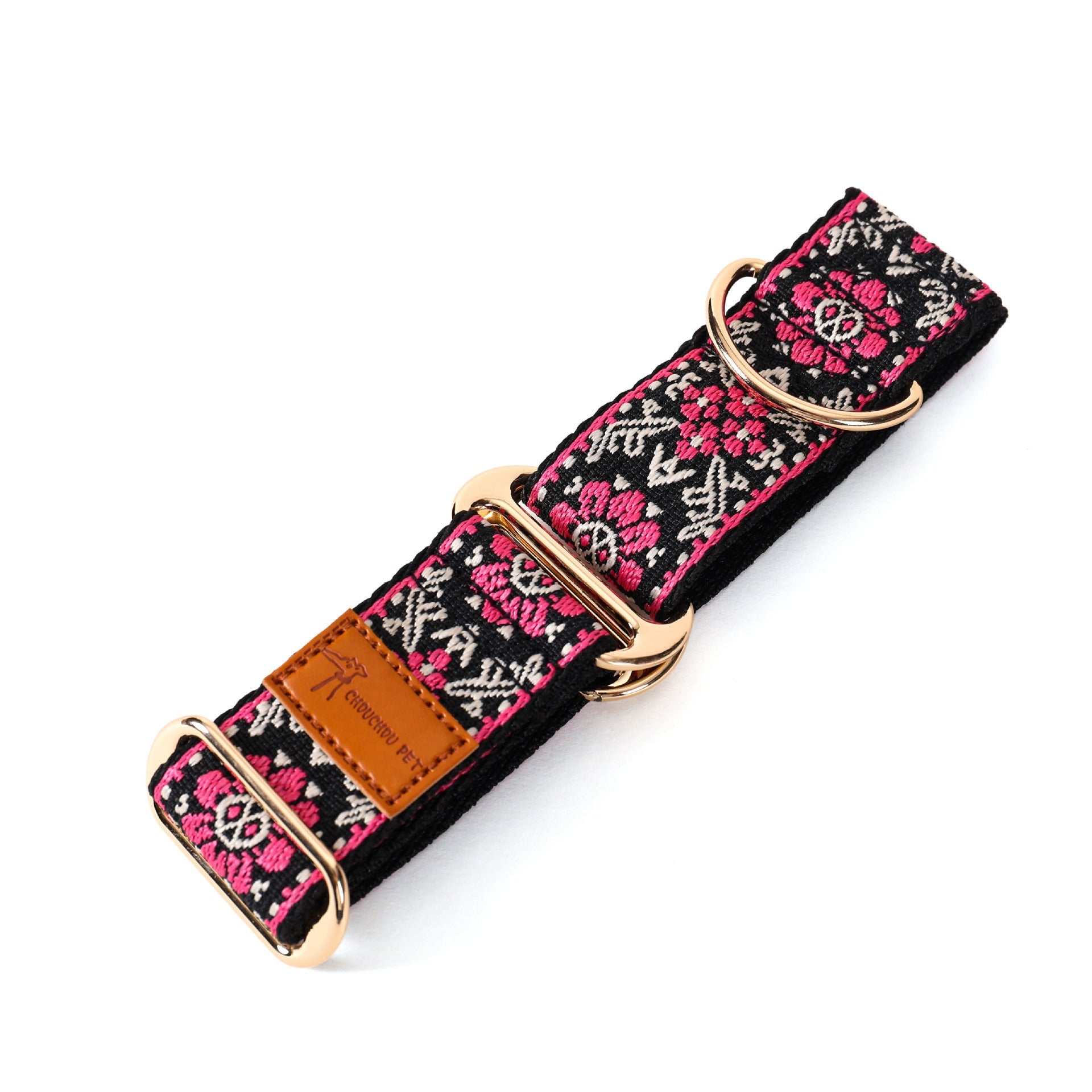 KFX-9553981 Floral-Pattern Adjustable Pet Collar in Turmeric, Purple, and Rose Red - My Size XS to L
