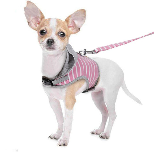 KFX-9557053 Cat Hooded Vest Harness and Leash Set for Outdoor Adventures, Adjustable XS/S, Cotton & Oxford Cloth, Pink & Orange